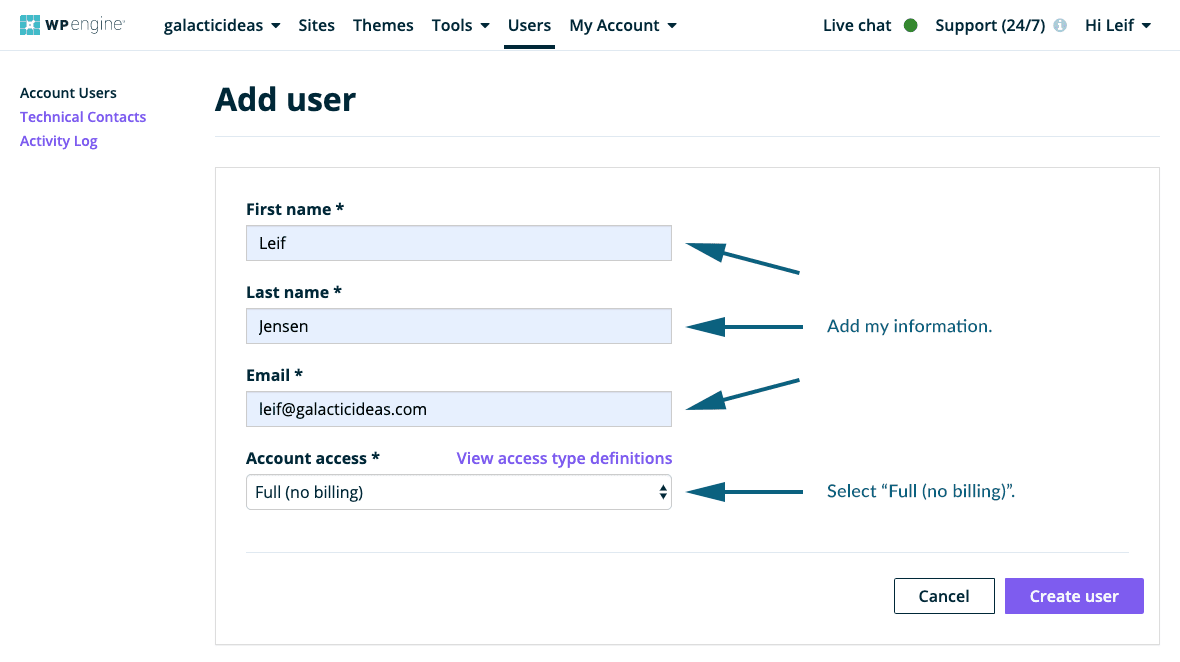 arrows indicating where user should input their information