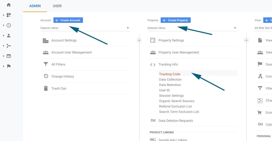 arrows indicating where a user can create a new account