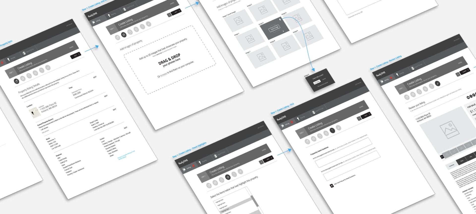 a sample of the wireframe process for the company ReallyOne