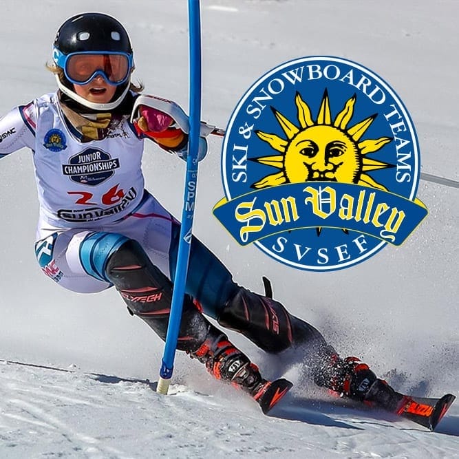 a sun valley ski racer with the SVSEF logo