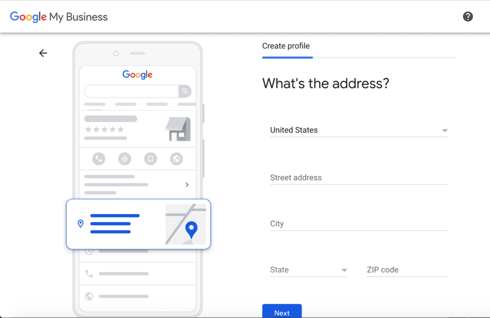 a screenshot indicating that user should add their business address to their Google My Business Profile