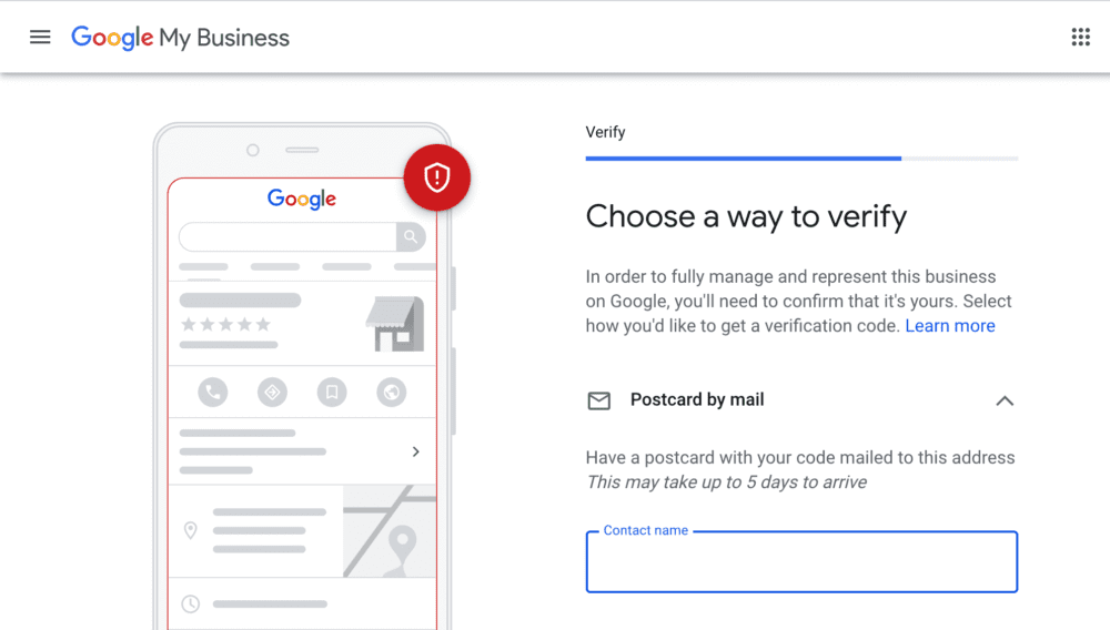 a screenshot indicating that user should verify their business on their Google My Business Profile