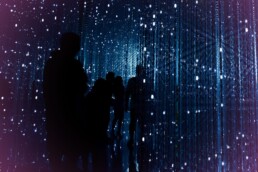 People in a strobe light room