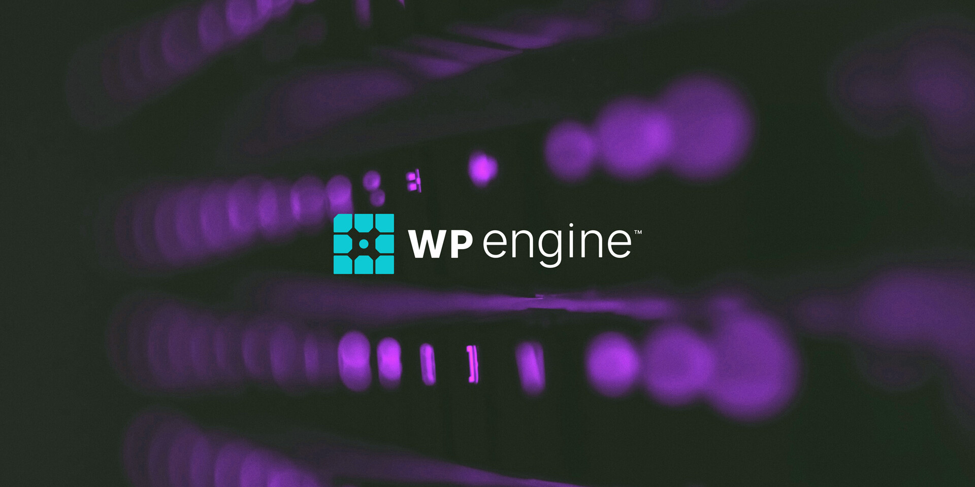 WP Engine logo centered over a blurred background with purple lights and dark tones, evoking Galactic Ideas and innovation on a Private WP Engine Server.