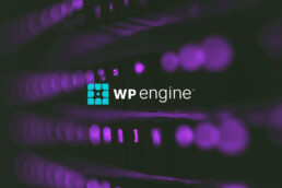 WP Engine logo centered over a blurred background with purple lights and dark tones, evoking Galactic Ideas and innovation on a Private WP Engine Server.