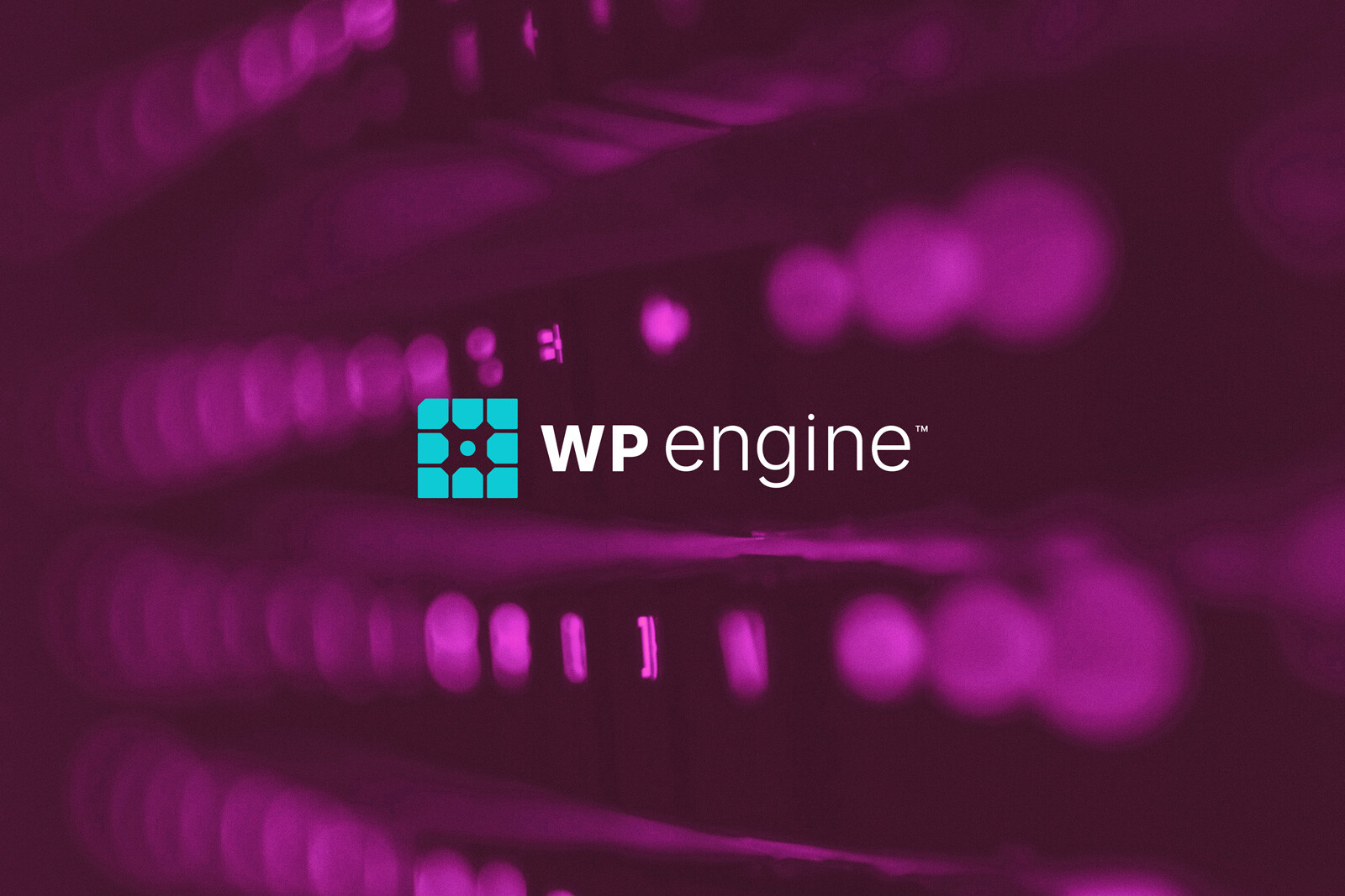 WP Engine logo displayed over a blurred, purple background with circular light patterns, representing seamless WP Engine Migration.