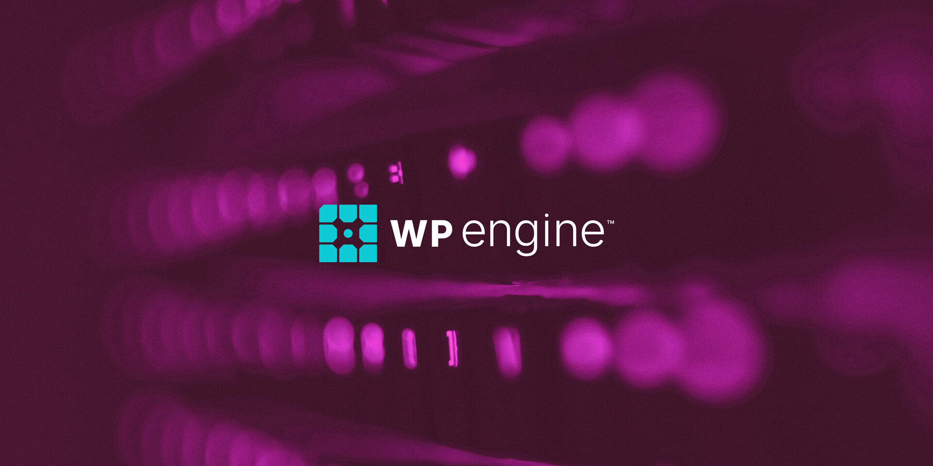 WP Engine logo displayed over a blurred, purple background with circular light patterns, representing seamless WP Engine Migration.