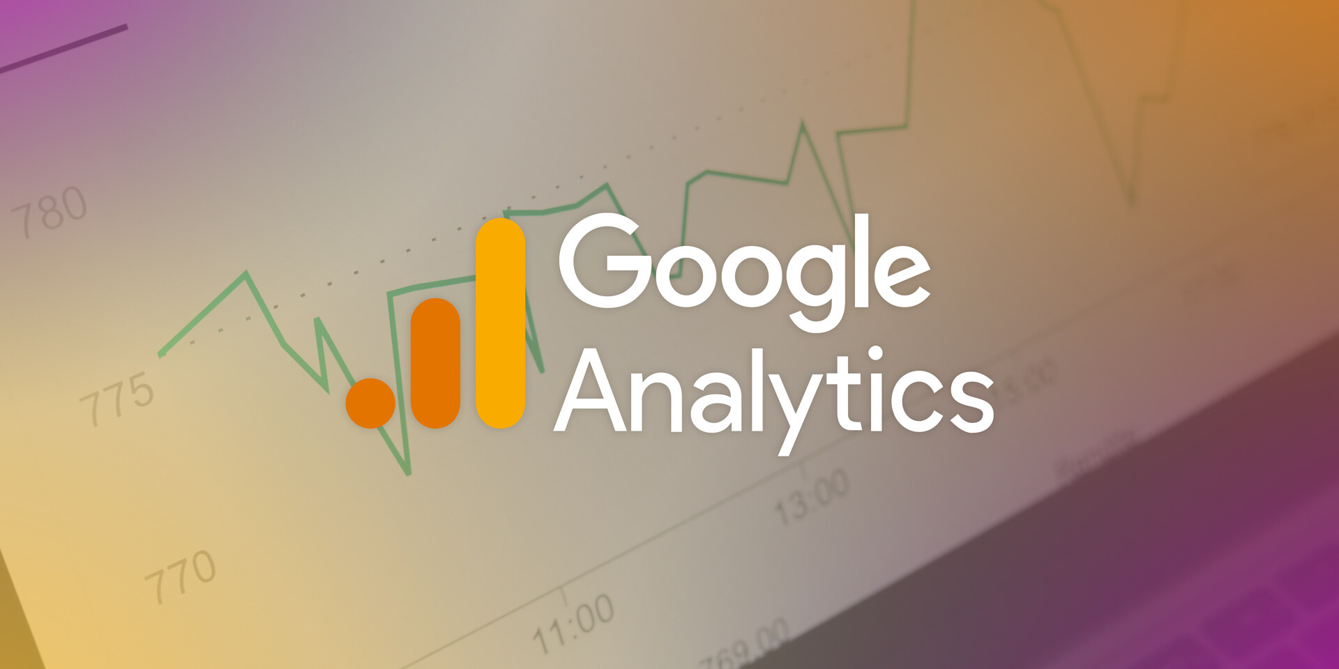 Google Analytics logo overlaid on a blurred line graph with data points and time labels, representing website analytics and performance tracking after setting up Google Site Kit in WordPress.